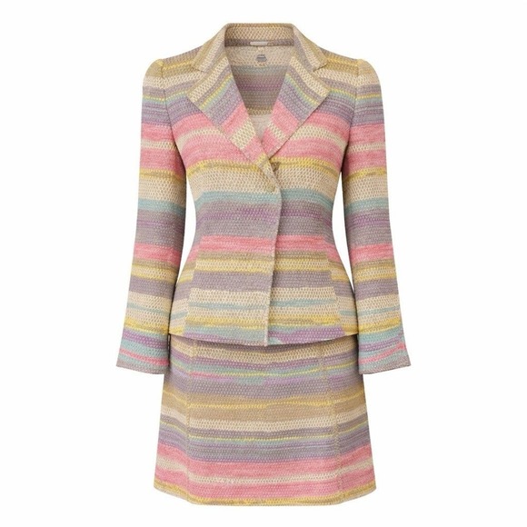 Akris Jackets & Blazers - Akris Linen Blend Pastel Stripe 2 pc Suit Jacket Skirt Classic Chic Swiss Artsy
